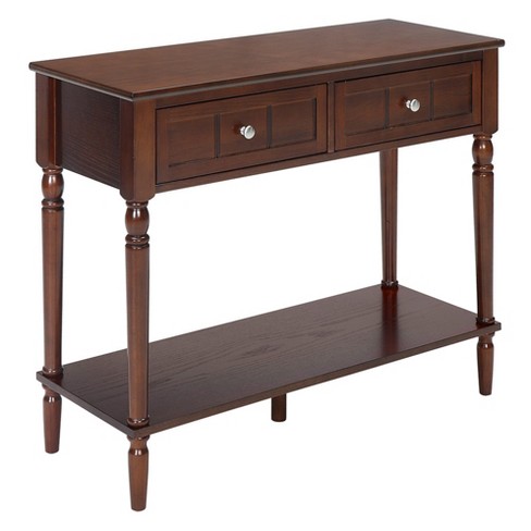 French Country 2 Drawer Hall Table With Shelf Espresso - Breighton Home ...