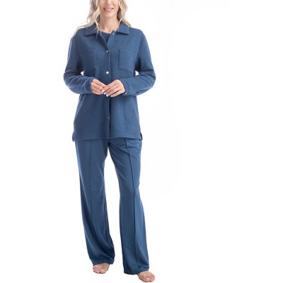 Muk Luks Women's Quilted Shacket 3 Piece Pajama Set, 1x, Denim Blue ...
