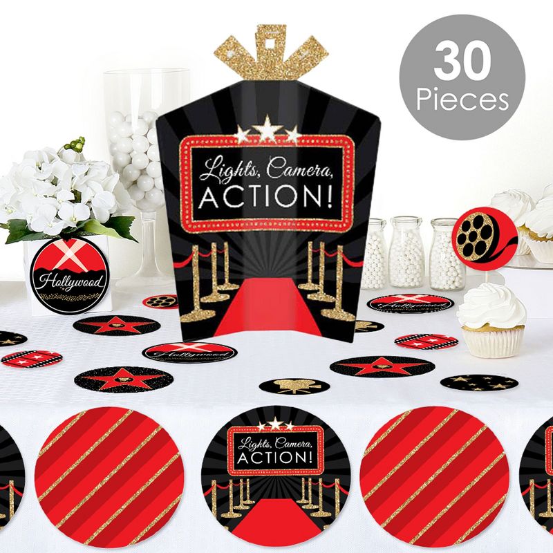 Big Dot of Happiness Red Carpet Hollywood - Movie Night Party Decor and Confetti - Terrific Table Centerpiece Kit - Set of 30, 2 of 9