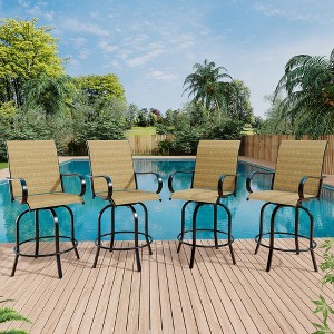 Outdoor Swivel Bar Set - High Top Glass Table & 2 Swivel Chairs, All-Weather Textile Fabric, Patio Bistro Set for Garden/Porch - 1 of 4