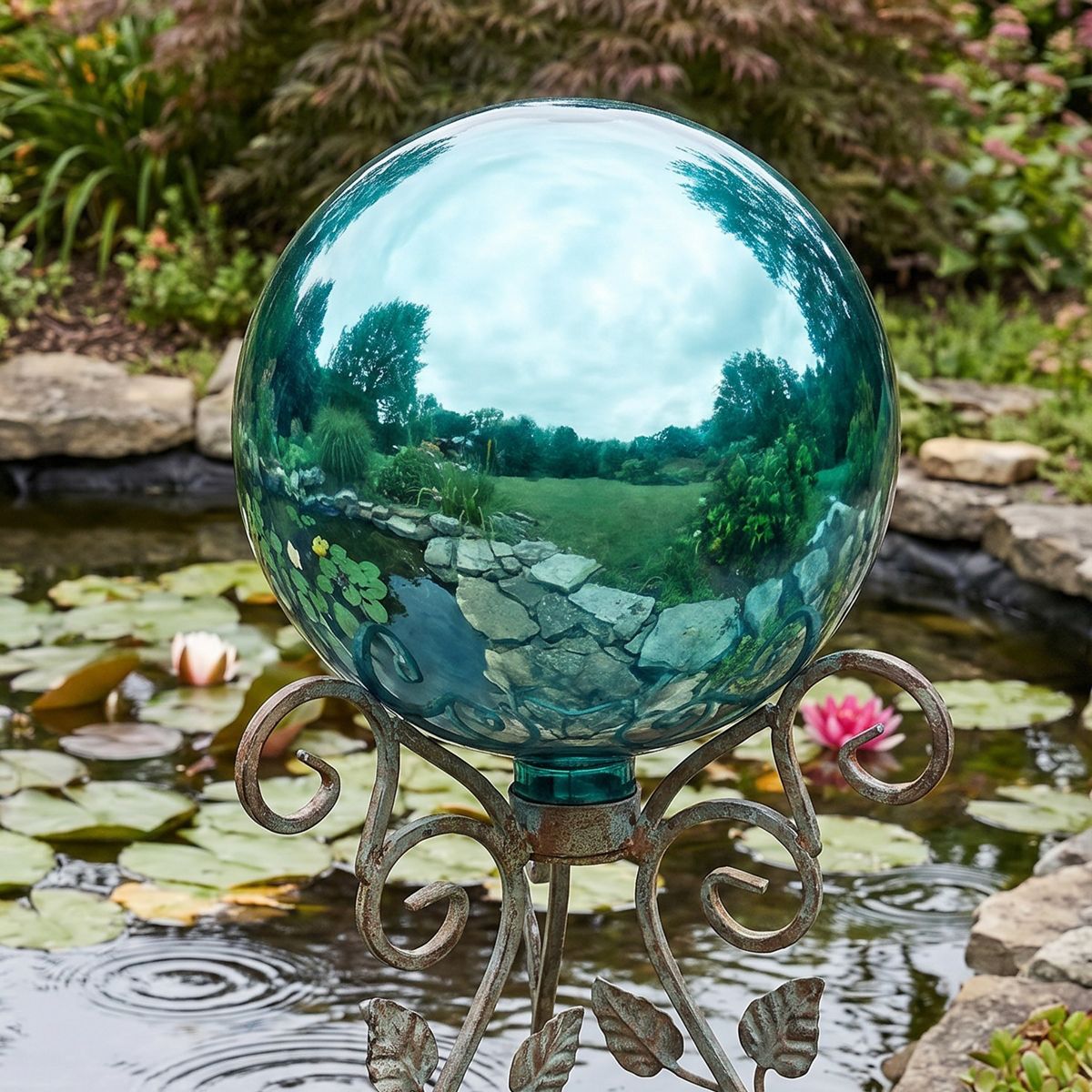 Sunnydaze Indoor/Outdoor Reflective Mirrored Surface Garden Gazing Globe Ball with Stemmed Bottom and Rubber Cap - 10" Diameter - thumbnail 7