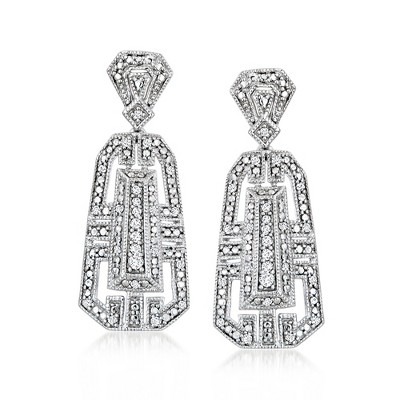 Ross-Simons 0.25 ct. t.w. Diamond Vintage-Style Drop Earrings in Sterling Silver