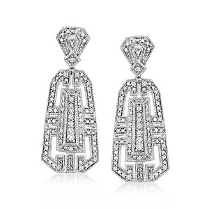 Ross-Simons 0.25 ct. t.w. Diamond Vintage-Style Drop Earrings in Sterling Silver - 1 of 3