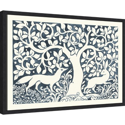 Scandinavian Forest Life Animals Canvas Print in Black Frame