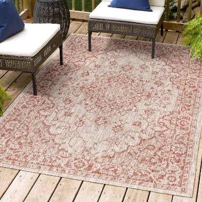 Rozetta Red and Taupe Medallion Flatweave Indoor/Outdoor Rug