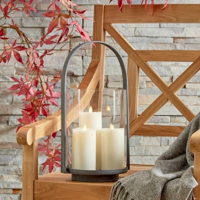 Large Aged Zinc Iron and Glass Outdoor Hurricane