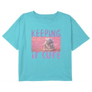 Girl's Star Wars: The Mandalorian Grogu Keeping It Cute Crop T-Shirt - 1 of 3