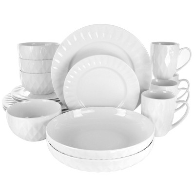 18pc Porcelain Sienna Dinnerware Set White - Elama