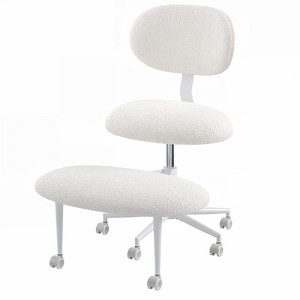 Pinmoco Upholstered Office Chair Adjustable Height Ergonomic Office Chair with Lumbar Support and Wheels, Teddy Fabric/Faux Leather - 1 of 4