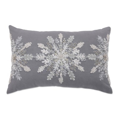 12"x18" Snowflake Christmas Indoor Lumbar Throw Pillow Silver - Pillow Perfect: Beaded, Embroidered, Zippered