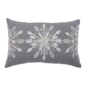 12"x18" Snowflake Christmas Indoor Lumbar Throw Pillow Silver - Pillow Perfect: Beaded, Embroidered, Zippered - 1 of 3