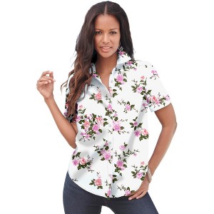 Roaman's Women's Plus Size Short-Sleeve Kate Big Shirt - 1 of 4