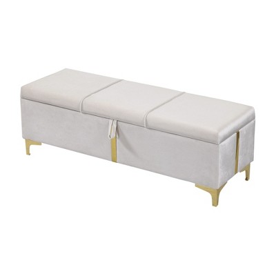 NicBex Modern 47.2" Storage Bench Velvet Accent Stool with Gold Strip and Metal Legs for Entryway and Living Room