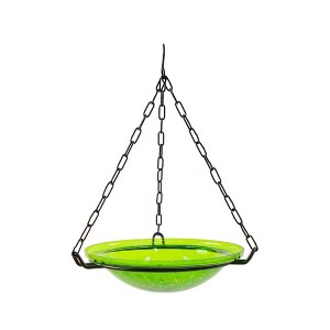 12.5" Crackle Glass Hanging Birdbath Bowl Fern Green - ACHLA Designs: Weather-Resistant, No Assembly Required - 1 of 4