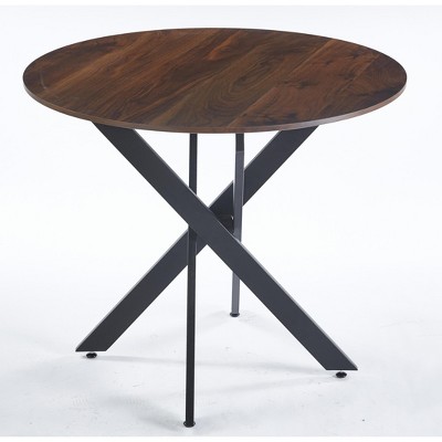 Zeus & Ruta Coffee Table With Cross Metal Leg and Mdf Top, Dark Walnut