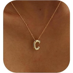 Bubble Gold Letter Necklace, 14k Gold Plated Balloon Initial Pendant, Dainty Chunky Custom Name Necklace for Women - 1 of 4