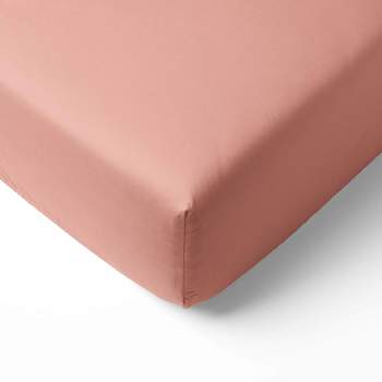 Bacati - Solid Coral Pink 100 percent Cotton Universal Baby US Standard Crib or Toddler Bed Fitted Sheet