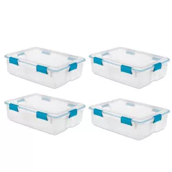Sterilite Multipurpose 37 Quart Clear Plastic Under-Bed Storage Tote Bins with Secure Gasket Latching Lids for Home Organization, (4 Pack)