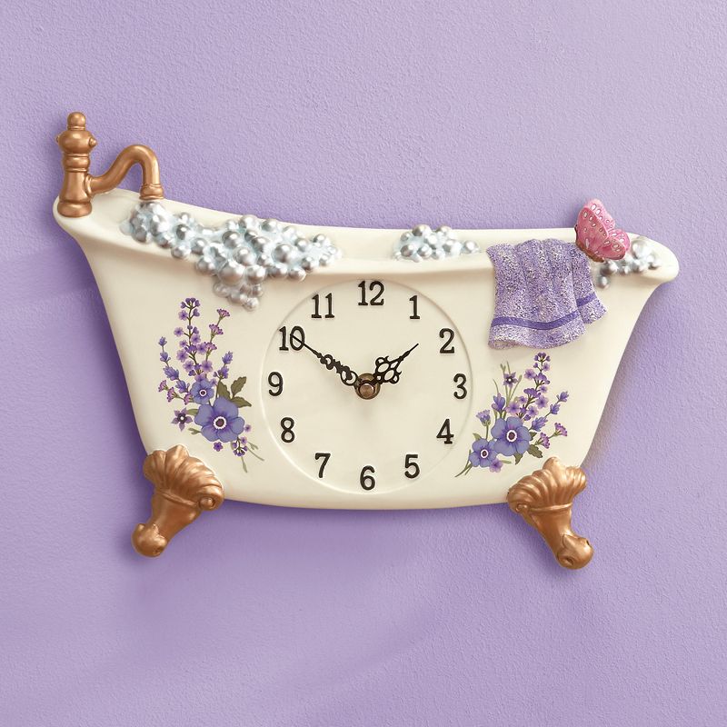 Collections Etc Lavender Bathtub Decorative Wall Clock 13 X 2 X 9 Purple, 2 of 3
