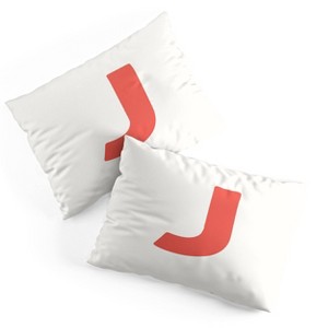 Deny Designs Standard April Lane Art Block Red Monogram J Microfiber Printed Pillow Sham - 1 of 3