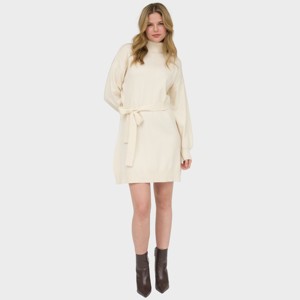 August Sky Women's Tie Waist Front Seam Mini Sweater Dress - 1 of 4