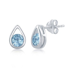Bella Silver Sterling Silver 'December Birthstone' Pear-shaped Studs - Blue Topaz - Blue - 1 of 2