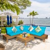 Costway 8PCS Patio Rattan Furniture Set Loveseat w/Wooden Side Table Cushioned Turquoise - 3 of 4