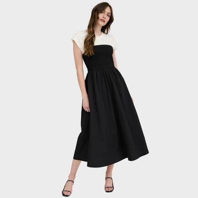 August Sky Women's Layered Effect Smocked Midi Dress
