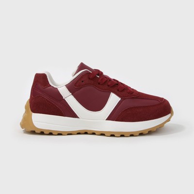 Женские кроссовки BERNESS Women's Beyonce Faux Suede Panels Retro Lace-Up Sneakers Burgundy 9 — фото 6