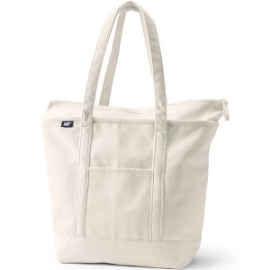 Lands' End Zip Top Long Handle Canvas Tote Bag - 1 of 4