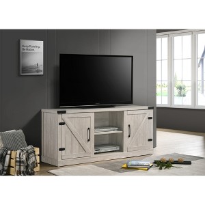 58" Particle Board TV Stand with 2 Open Shelves, 2 Barn Style Cabinets, and Cable Management for Living Room and Bedroom - 1 of 4