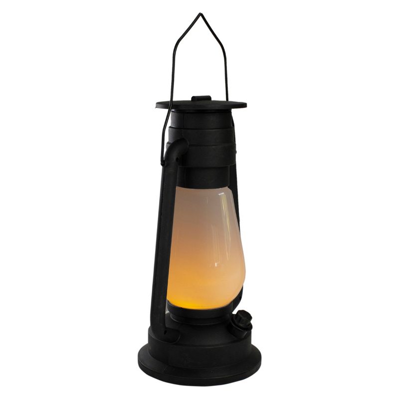 Northlight 12" Black Battery Operated Faux Flame LED Hurricane Lantern, 5 of 6