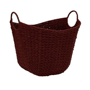 Household Essentials Tall Scoop Basket Paper Rope Burgundy: Decorative Storage with Handles, Rectangle, 17.3" Height - 1 of 4