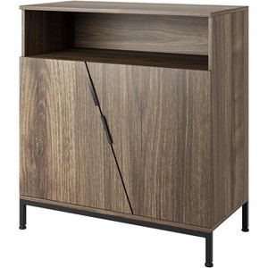 Storage Cabinet with Doors and Shelves, Metal Frame Oblique Door Sideboard for Living Room, Bedroom, Enterway, Hallway, Brown - 1 of 4