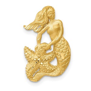 Black Bow Jewelry 14k Yellow Gold Diamond Cut Mermaid with Sea Star Pendant - 1 of 4
