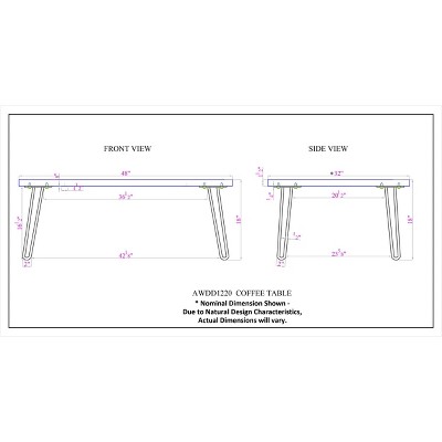 Acacia Wood & Metal Hairpin 51" Live Edge Coffee Table