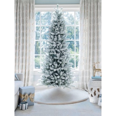 King Of Christmas Snow Flocked Hinged Slim Artificial Christmas Tree Unlit, King Flock Thin Xmas Tree
