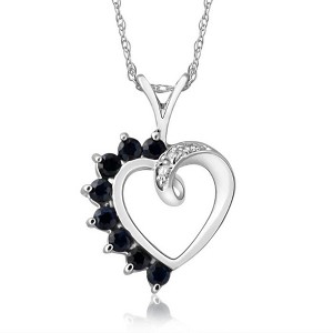 Pompeii3 5/8ct Blue Sapphire & Diamond Heart Pendant 14k White, Rose, or Yellow Gold 1" - 1 of 4