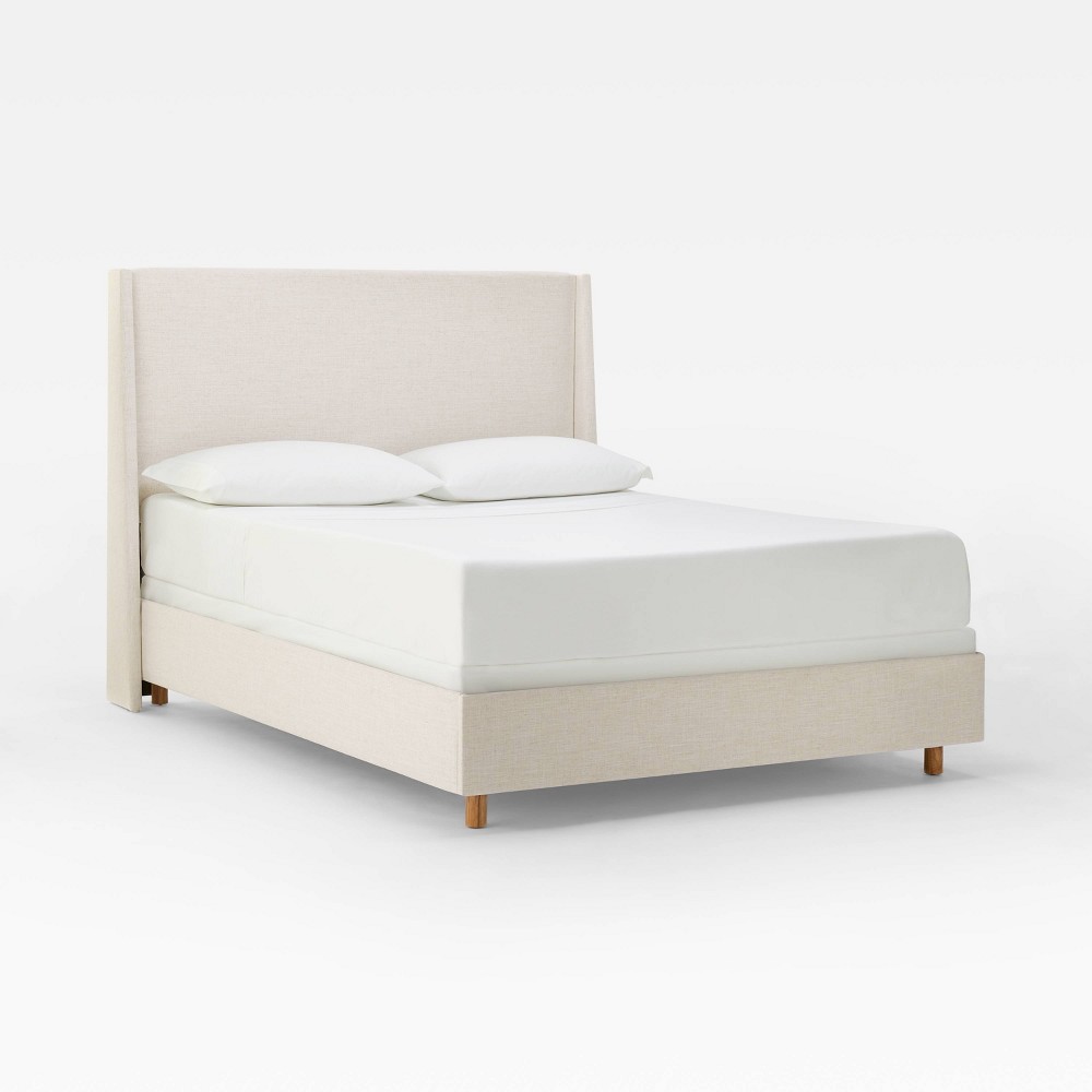 Photos - Bed Frame Twin Encino Fully Upholstered Bed Cream Linen - Threshold™ designed with S