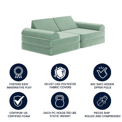 Sage Velvet Six-Piece Modular Kids Play Couch