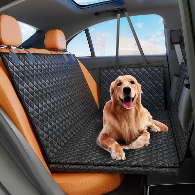 Dog Car Seat Cover with Hard Bottom,Back Seat Extender for Large Dogs, Mesh Window and Pockets,Fits Car SUV Truck–LAOTIES