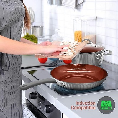 NutriChef 11-Piece Gray Aluminum Nonstick Cookware Set