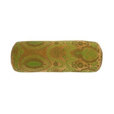 Storied Home Cotton Velvet Embroidered Bolster Pillow, Green