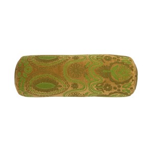 Storied Home Cotton Velvet Embroidered Bolster Pillow, Green - 1 of 4