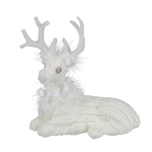 Northlight Cable Knit Sweater Sitting Reindeer Christmas Figure - 9.75" - 1 of 4