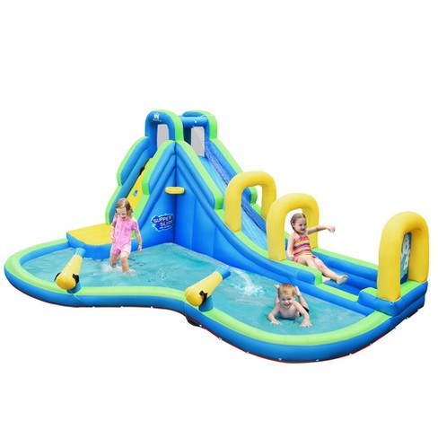Kids Inflatable Water Park Bounce House Play w/Climb Wall Splash Pool 2 Slides 