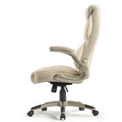 Off-White Faux Leather Executive Swivel Office Chair with Adjustable Arms