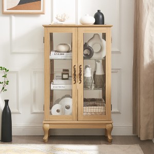 Gulches Elegant Light Oak Curio Cabinet with Tempered Glass Doors - Mirrored Back, Adjustable Shelves & Anti-Tipping Device - 1 of 4