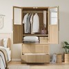 Bedroom Wooden Armoire Wardrobe Closet, Wardrobe Armoire Cabinet with 2 Glass Doors and Drawers, Freestanding Armoire with Shelves & Hanging Rod - 2 of 3