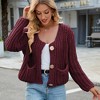 Coolmee Women Casual Chunky V Neck Knit Open Front Long Sleeve Button Loose Short Cardigan Sweater Coats With Front Pockets - 2 of 4